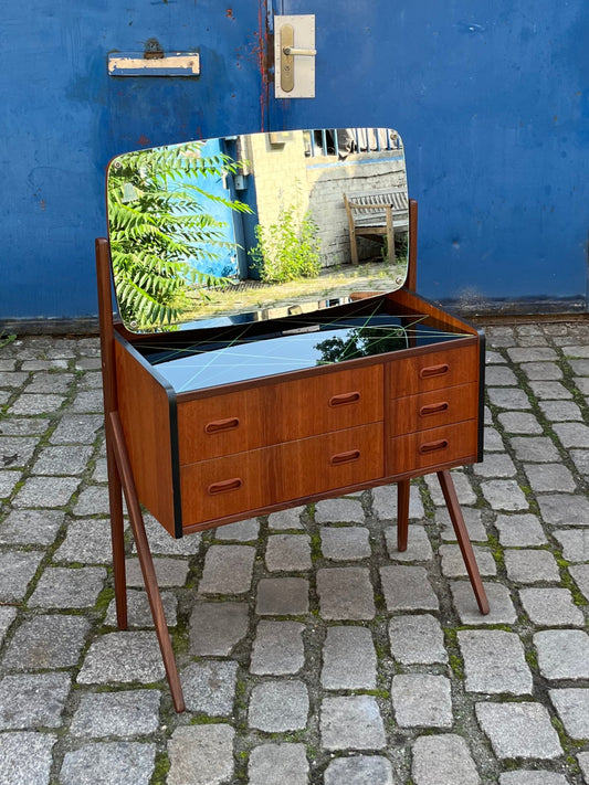 Schminktisch mit gemusterter Glasplatte Teak