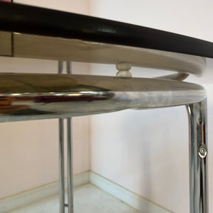 Esstisch Chrom und Rauchglas rund