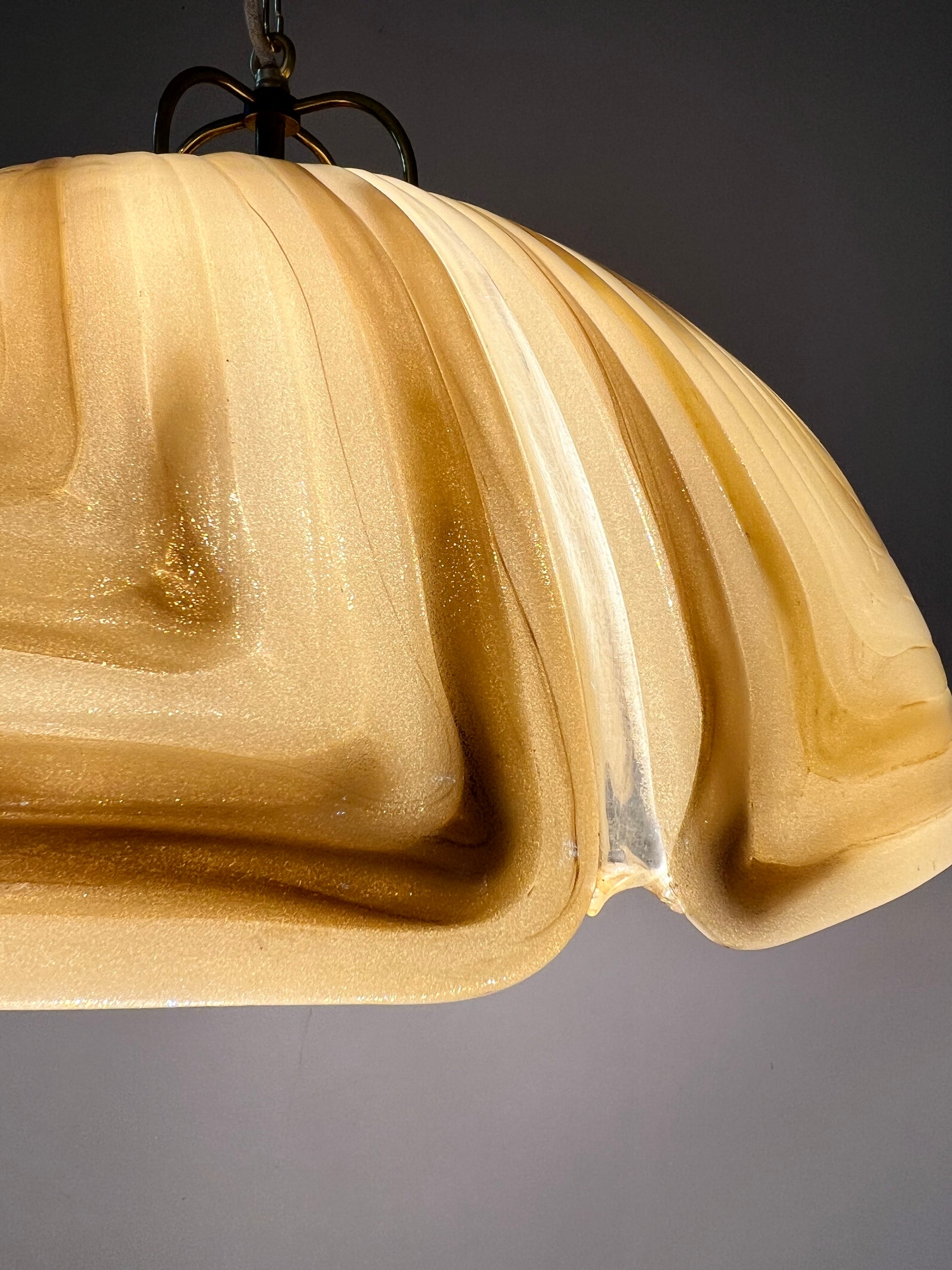 Hängelampe braun Glas Chrom handgearbeitet von Cristallux