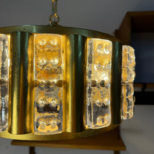 Hängelampe Messing Glas von Carl Fagerlund für Orrefors