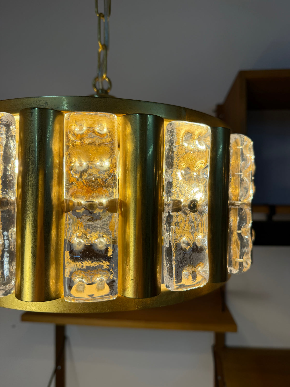 Hängelampe Messing Glas von Carl Fagerlund für Orrefors