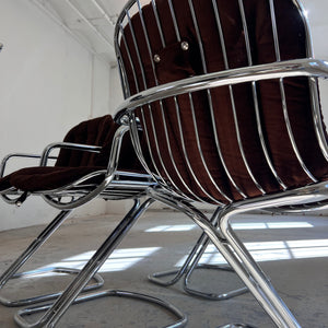 Freischwinger Chrom mit braunem Sitzkissen von Gastone Rinaldi für Rima