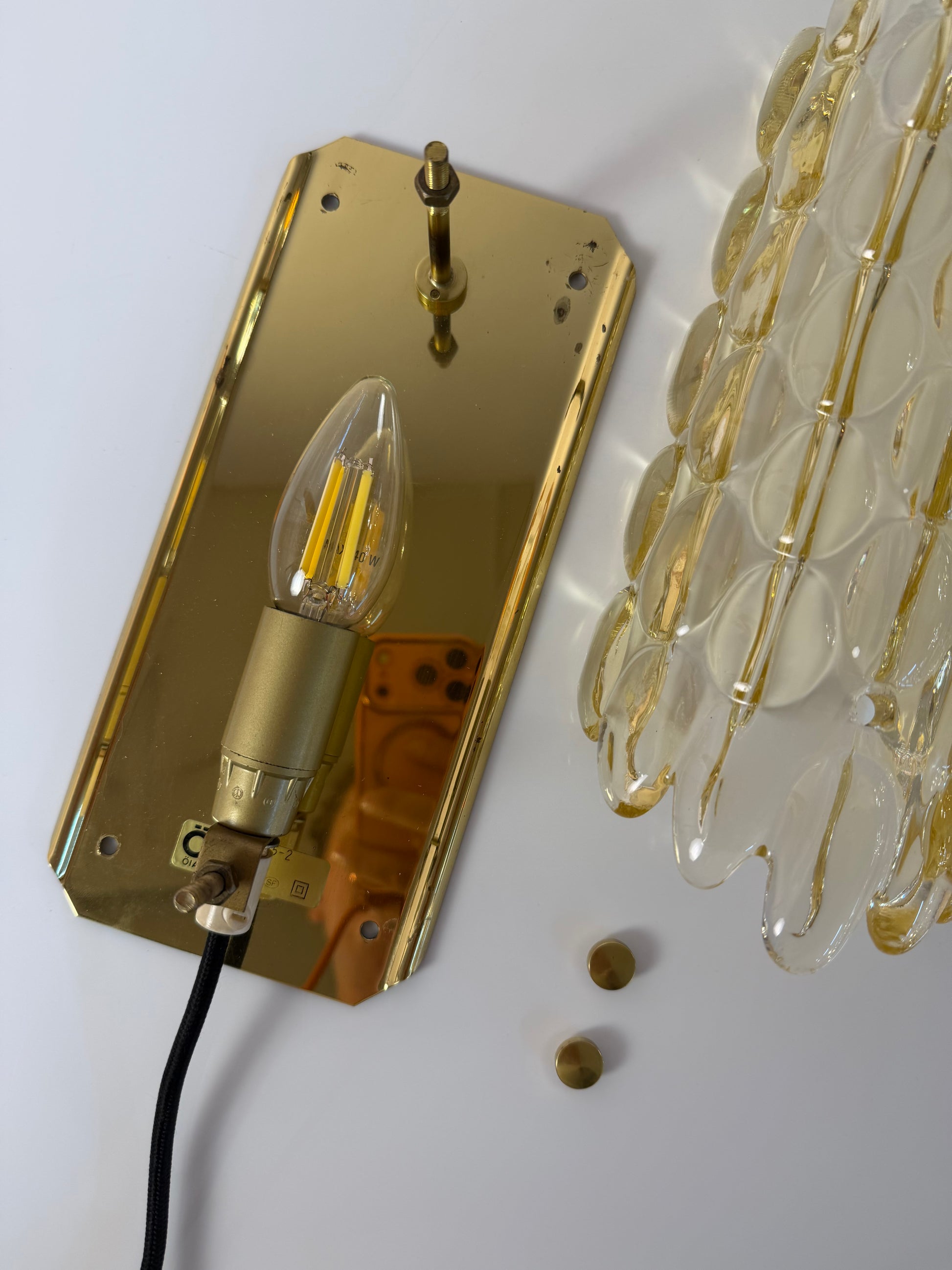 Wandlampe Glas Messing von Carl Fagerlund für Orrefors