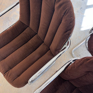 Freischwinger Chrom mit braunem Sitzkissen von Gastone Rinaldi für Rima