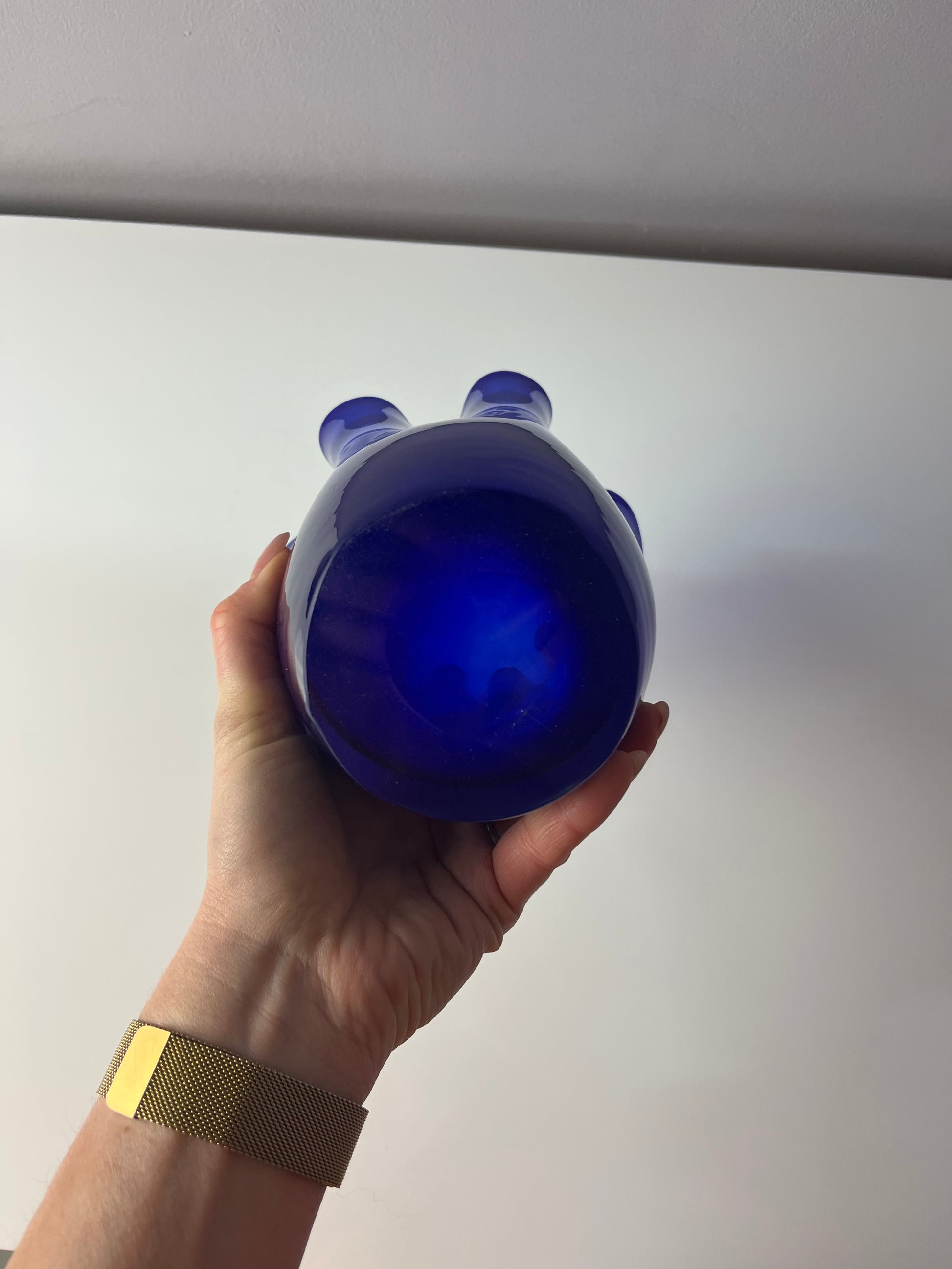 Schmale Vase Fazoletto blau Glas