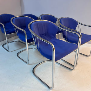 Freischwinger Chrom blau von Gastone Rinaldi für Alma