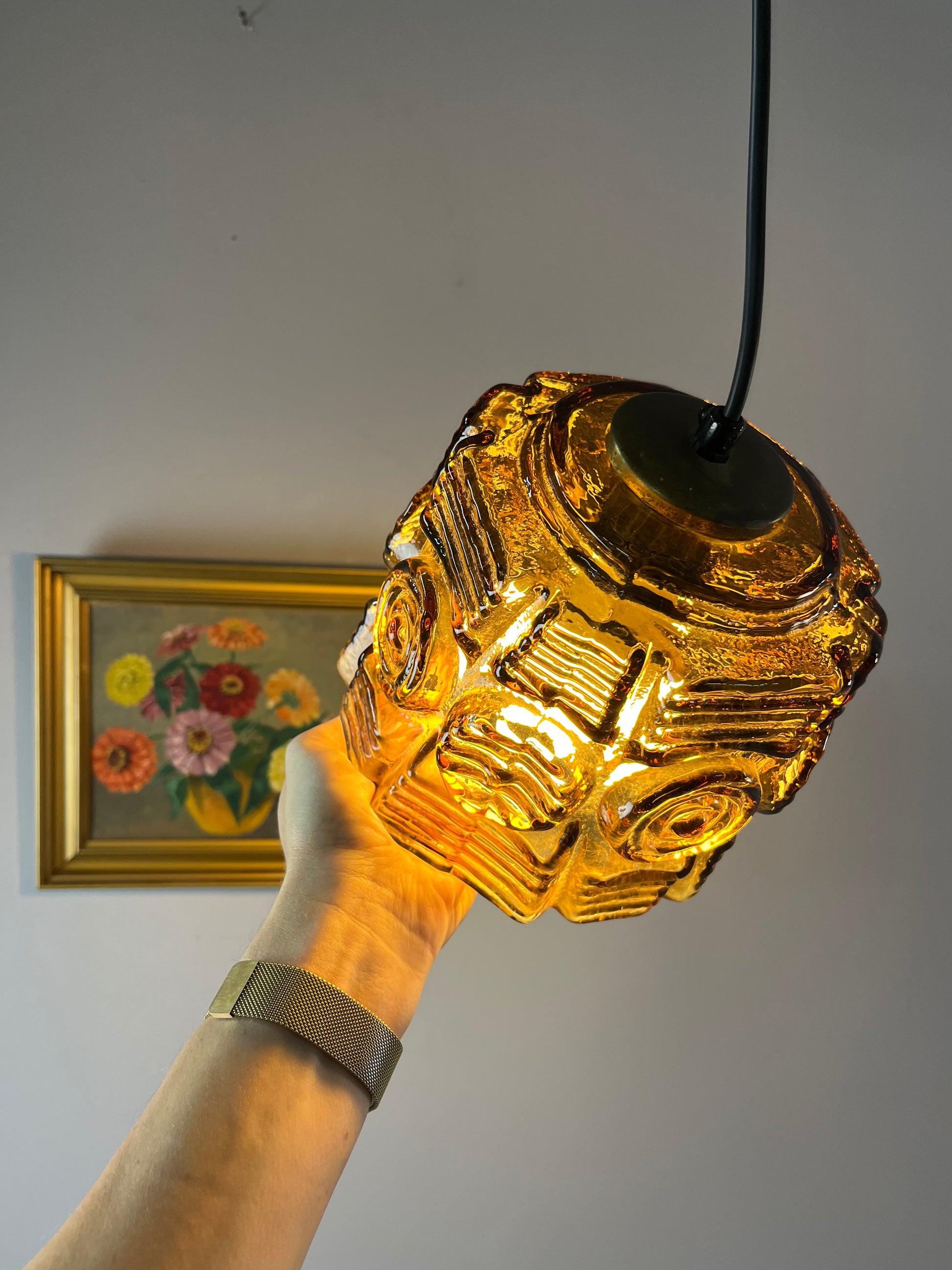 Hängelampe braun Glas Messing von Vitrika