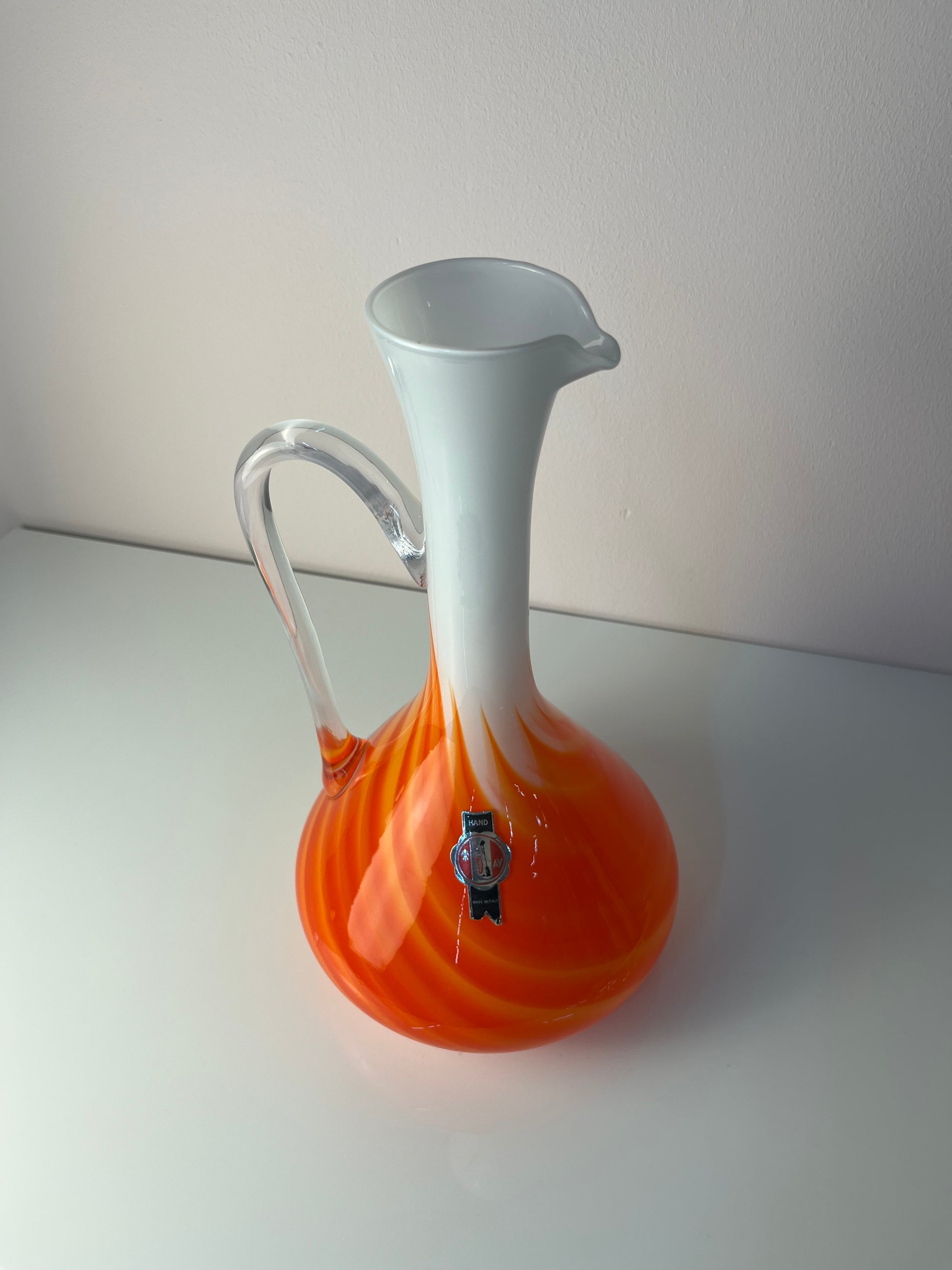 Henkelvase Opalglas mit Flammenmuster von Vetreria Artigiana Sanminiatello