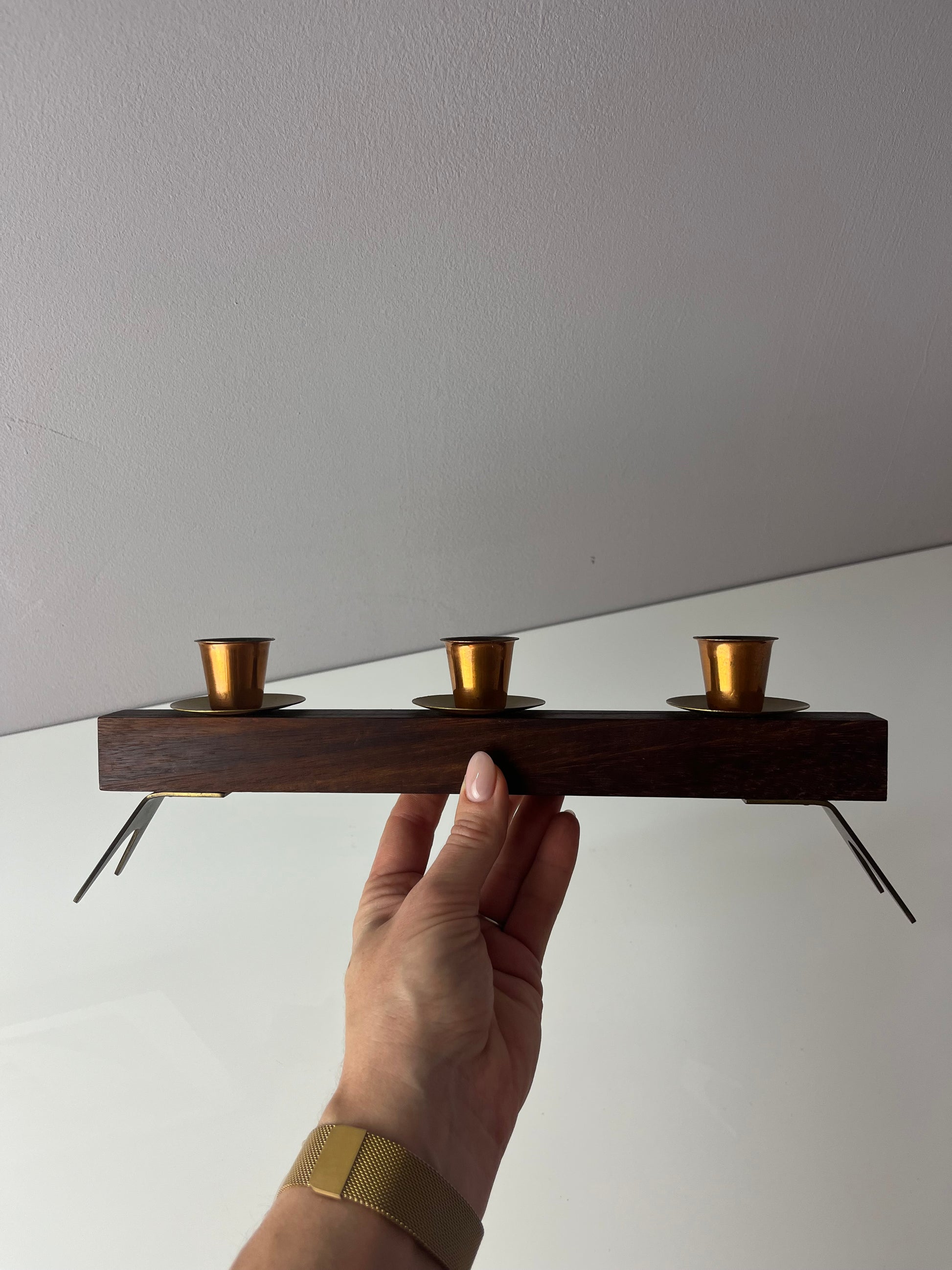 Kerzenständer Teak Messing