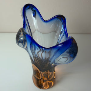 Vase blau Glas von Josef Hospodka für Chřibská Sklárna