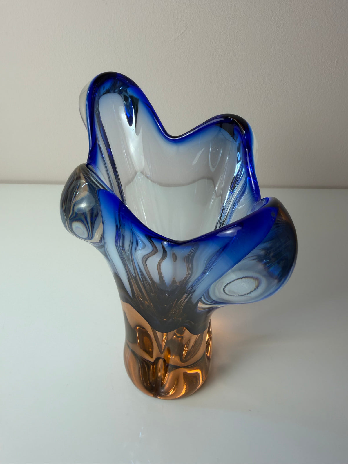 Vase blau Glas von Josef Hospodka für Chřibská Sklárna