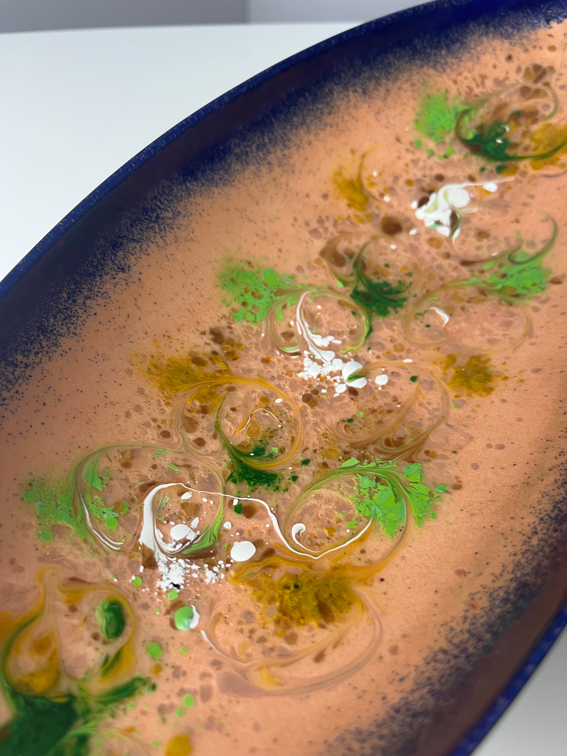 Längliche Schale blau apricot Emaille