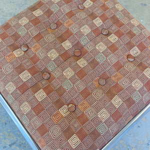 Hocker Chrom mit orange braunem Polster