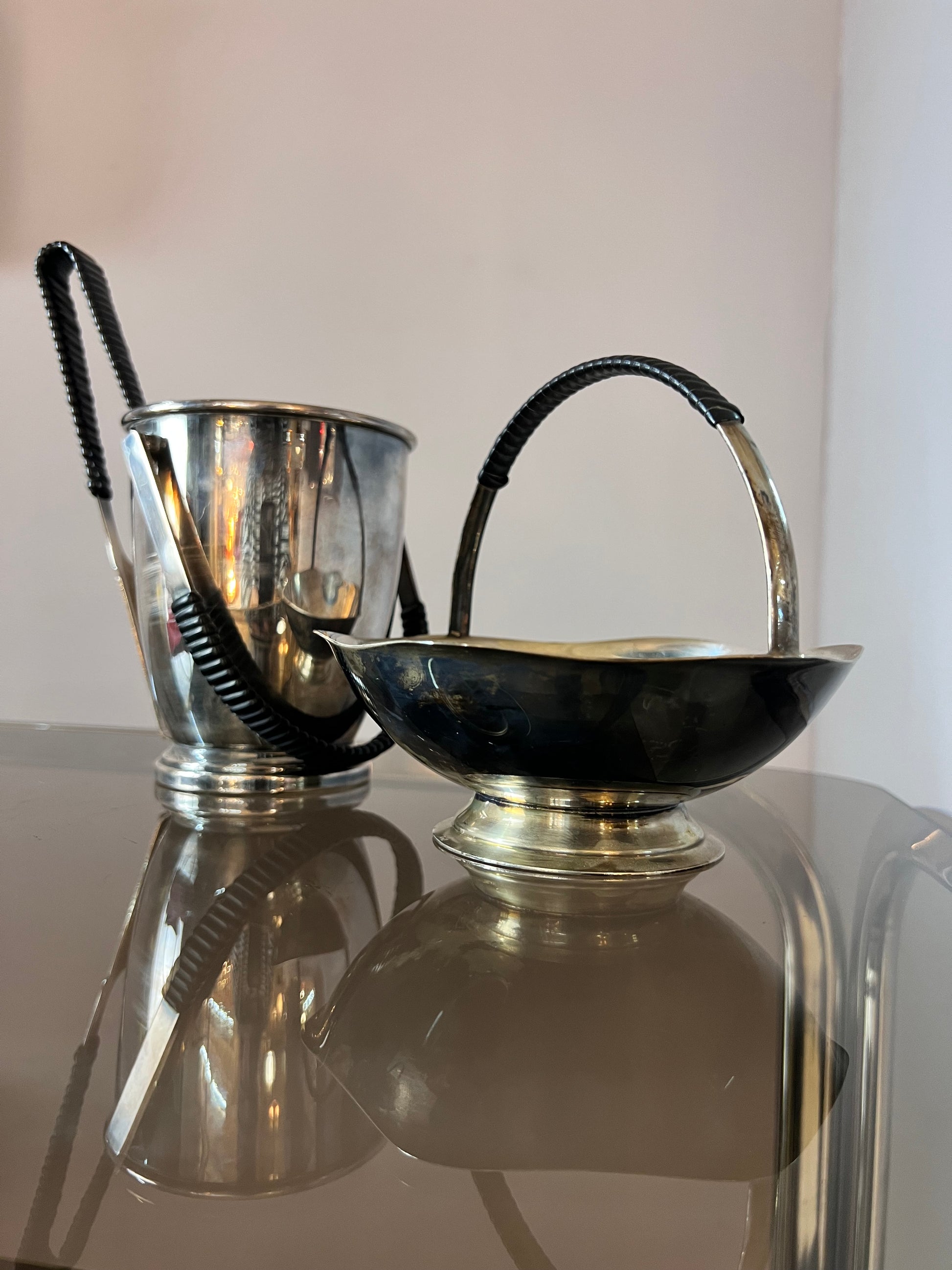 Set: Schale, Eiseimer & Eiszange versilbert