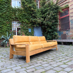 3-Sitzer Sofa gelb Echtleder Holz von Rolf Benz