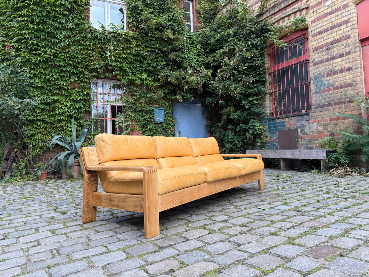 3-Sitzer Sofa gelb Echtleder Holz von Rolf Benz
