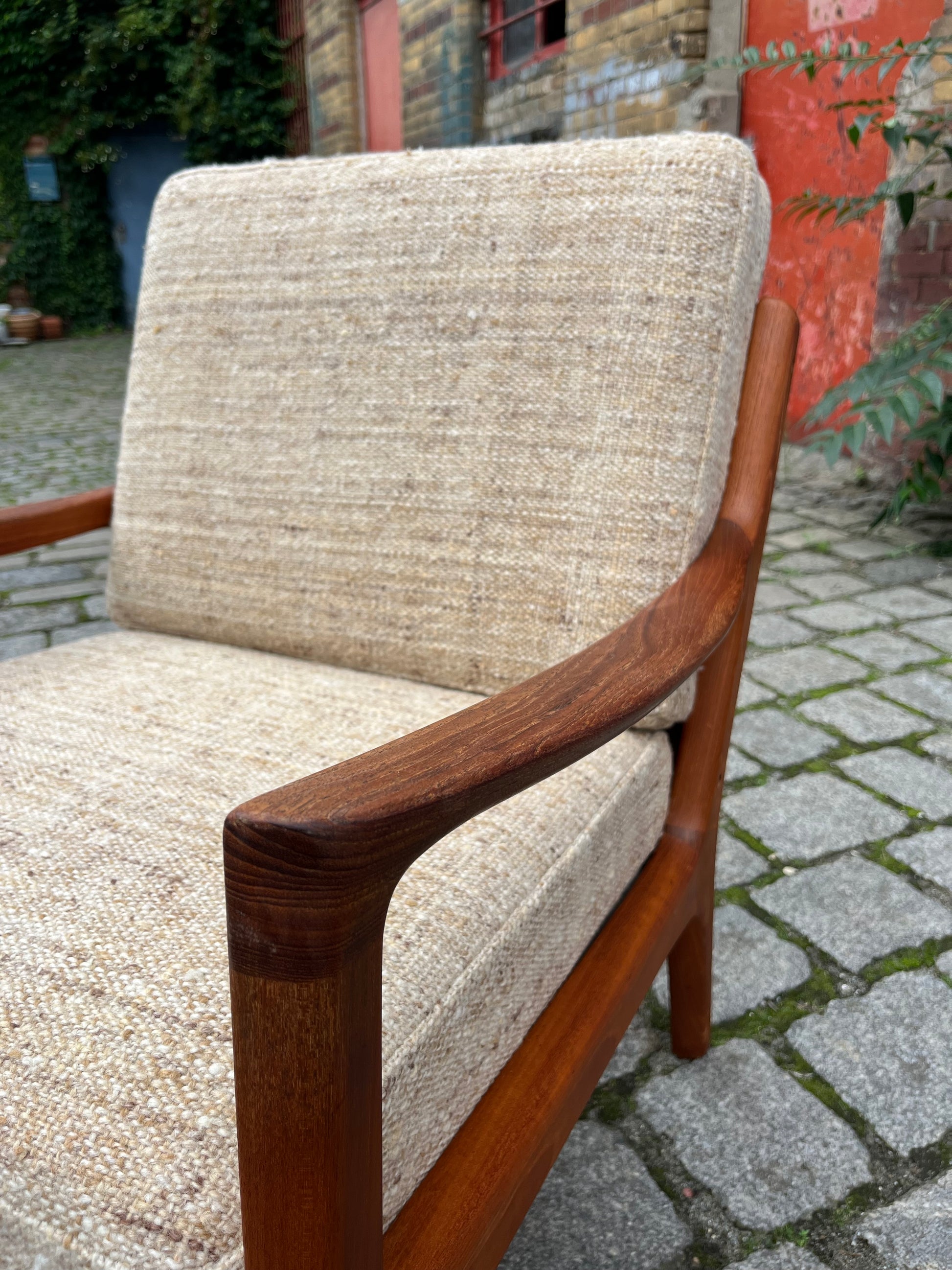 Sessel Senator beige Wolle Teak von Ole Wanscher für Cado