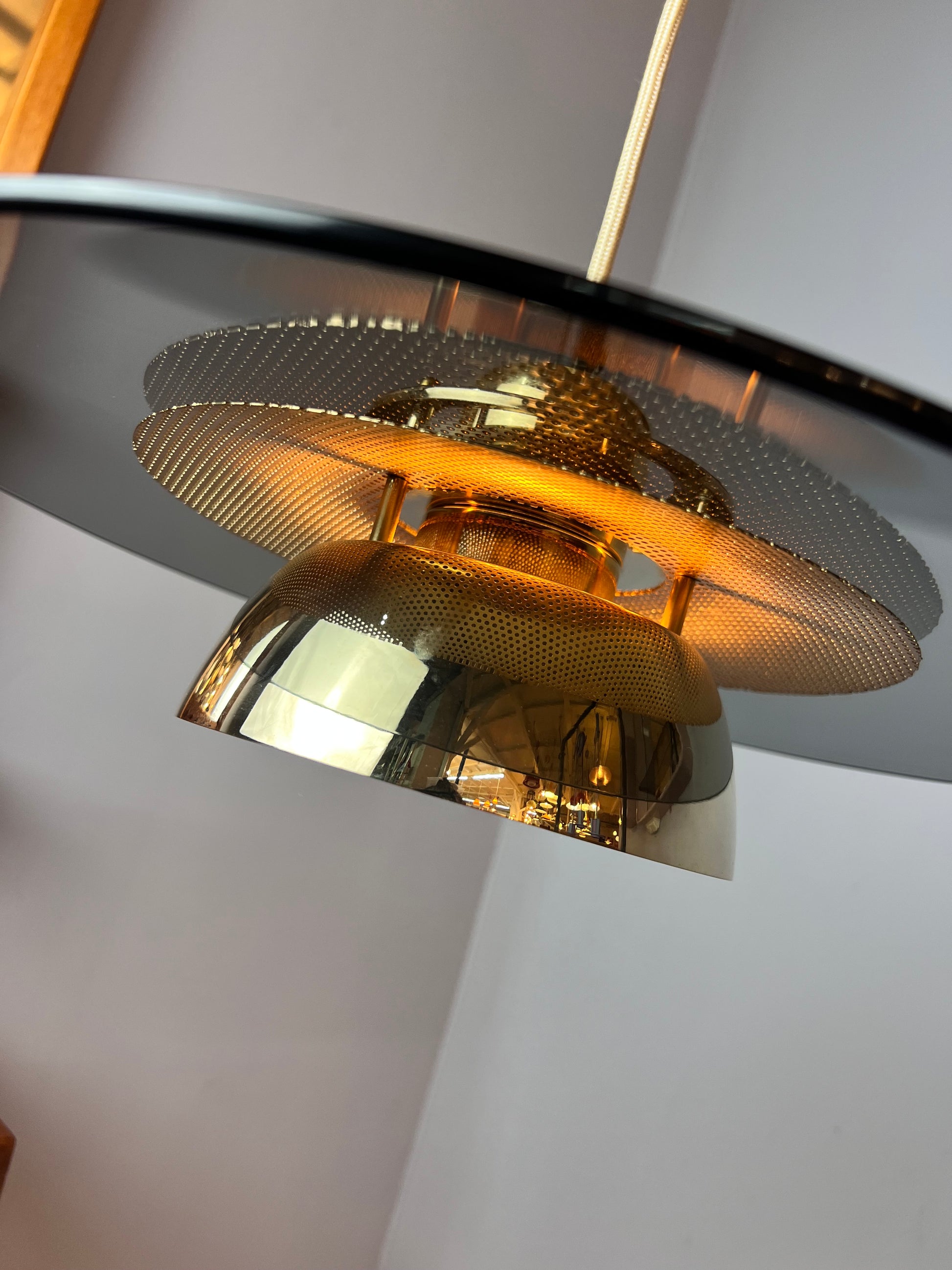 Lamellenlampe Gold Rauchglas aus Dänemark