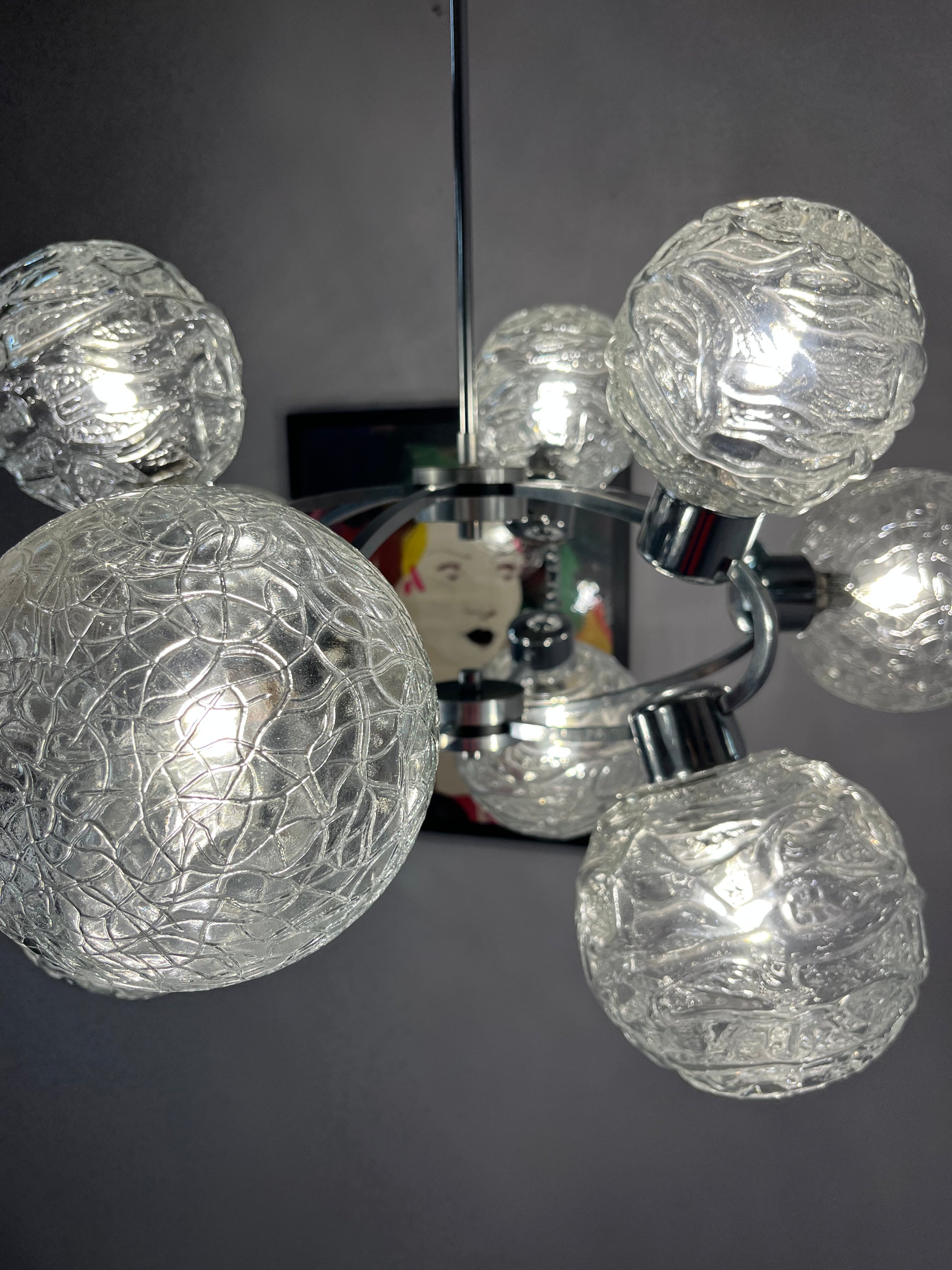 Sputnik Kronleuchter Glas Chrom