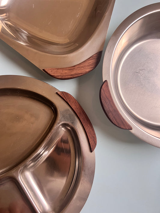 Set: 3x Tablett Stainless Steel mit Palisander Griffen aus Dänemark