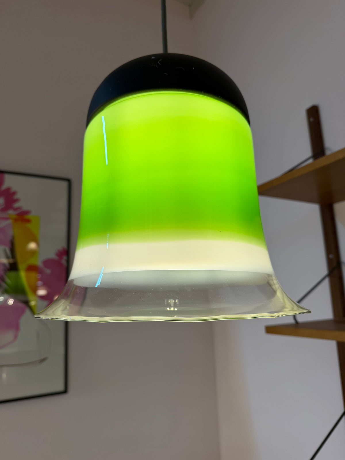 Hängelampe grün weiß Glas von Peill & Putzler
