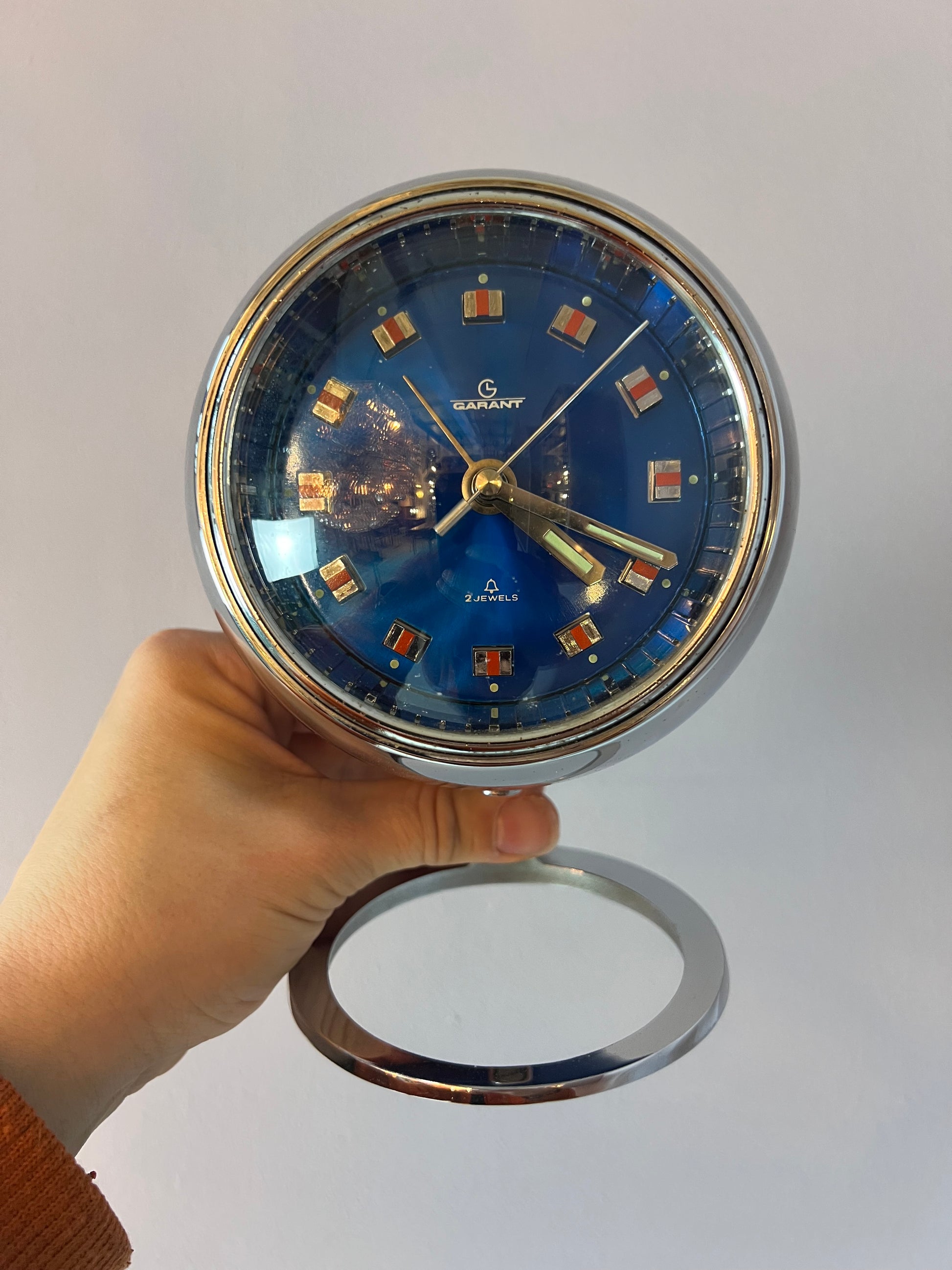 Wecker "2 Jewels" blau silber von Garant 70er Jahre