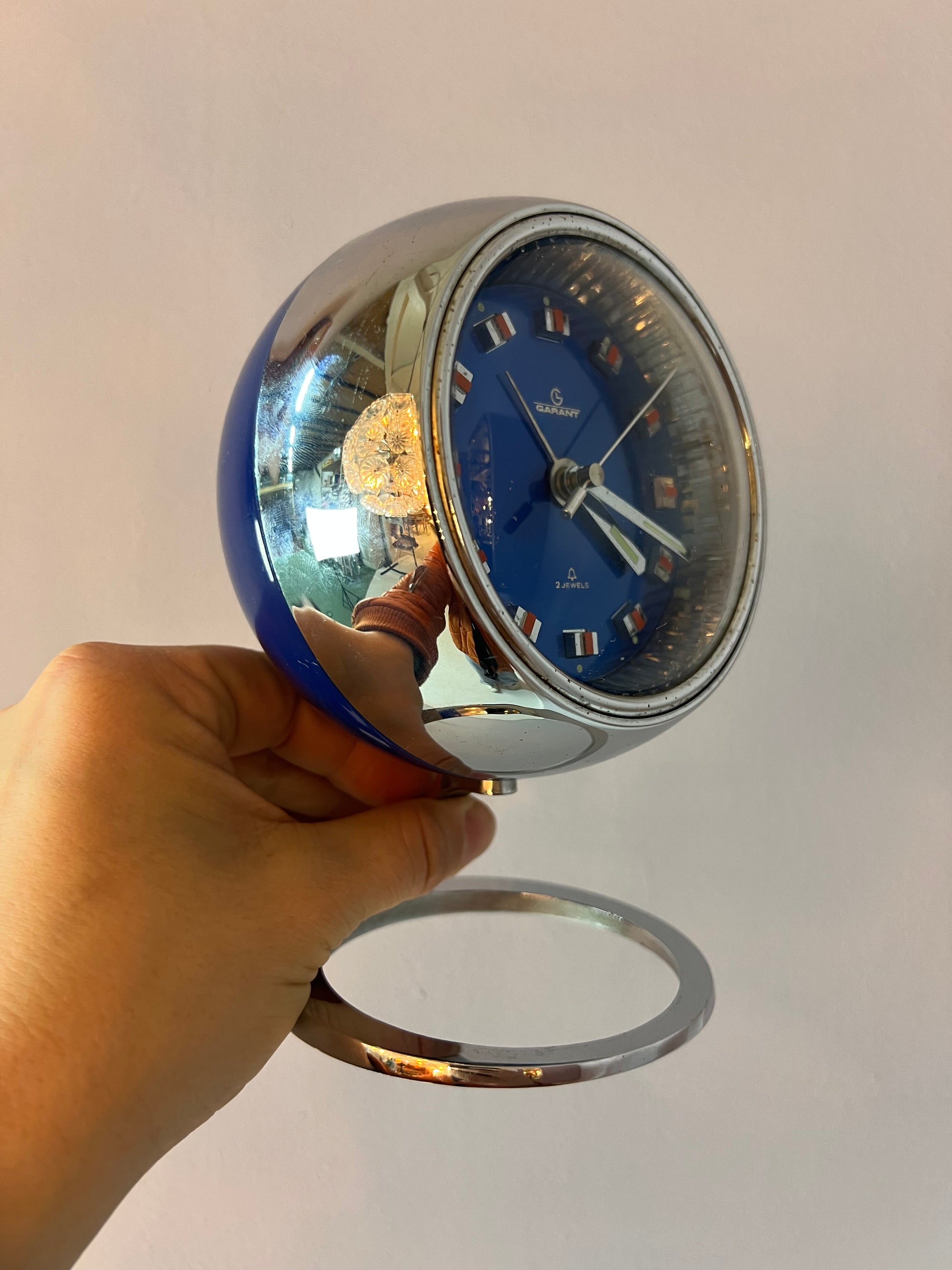 Wecker "2 Jewels" blau silber von Garant 70er Jahre