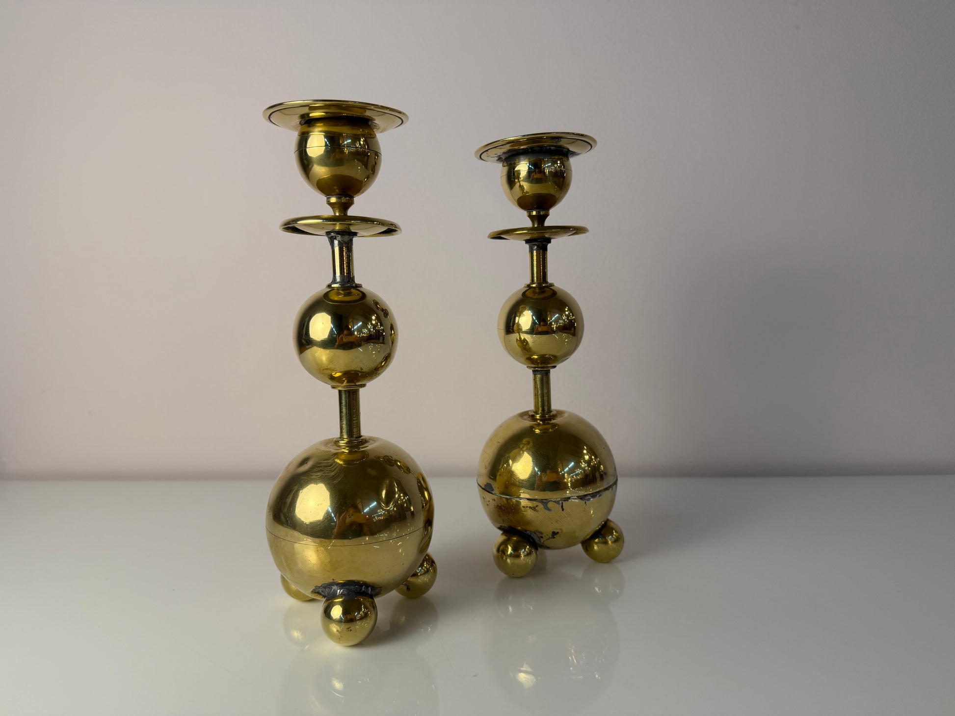 Set: 2x Kugel Kerzenständer Messing aus Dänemark