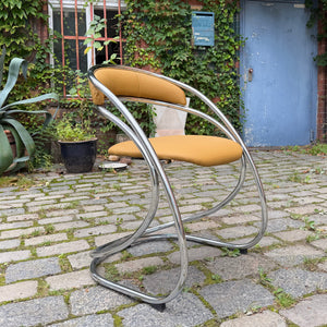Freischwinger senfgelb neu gepolster Leder Chrom