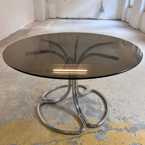 Runder Esstisch Rauchglas & Chrom von Gastone Rinaldi für Rima