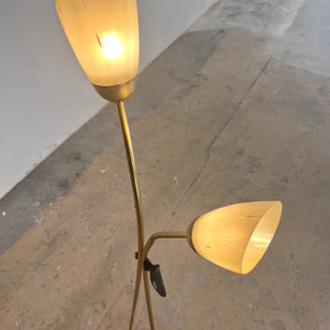Stehlampe mit zwei Schwanenhalsarmen Messing