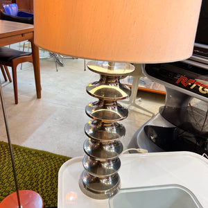 Space Age Tischlampe Metall mit Schirm aus Rohseide