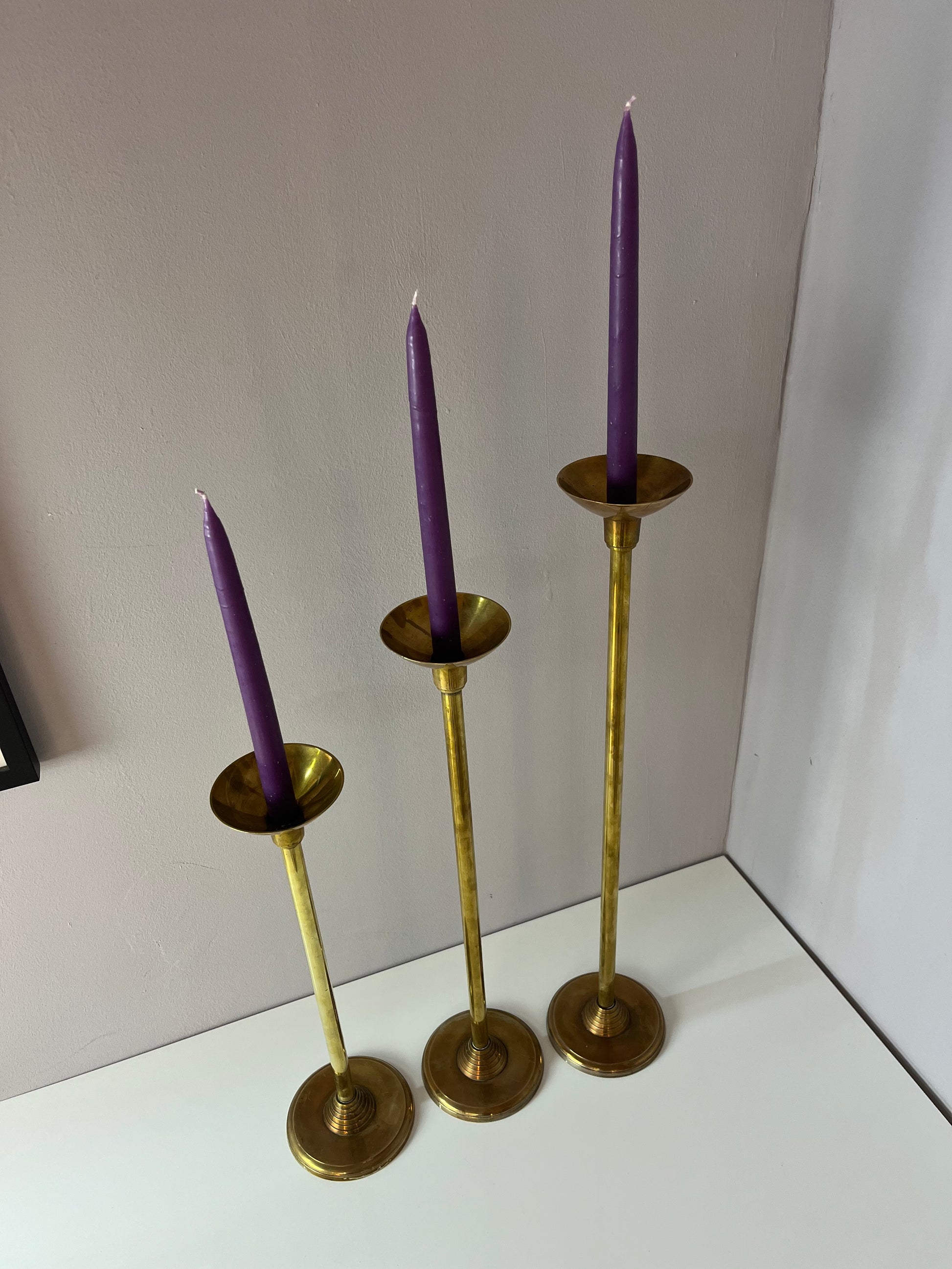 Set: Trio hohe Kerzenständer Messing