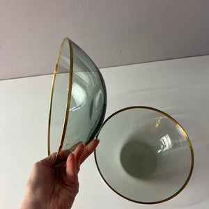 Set: 2 Schüsseln Rauchglas mit Goldrand