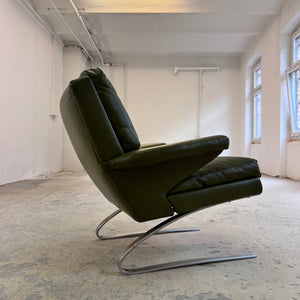 Swing Chair grün Echtleder Chrom von Reinhold Adolf & Hans Jürgen Schröpfer für COR