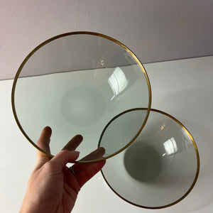 Set: 2 Schüsseln Rauchglas mit Goldrand