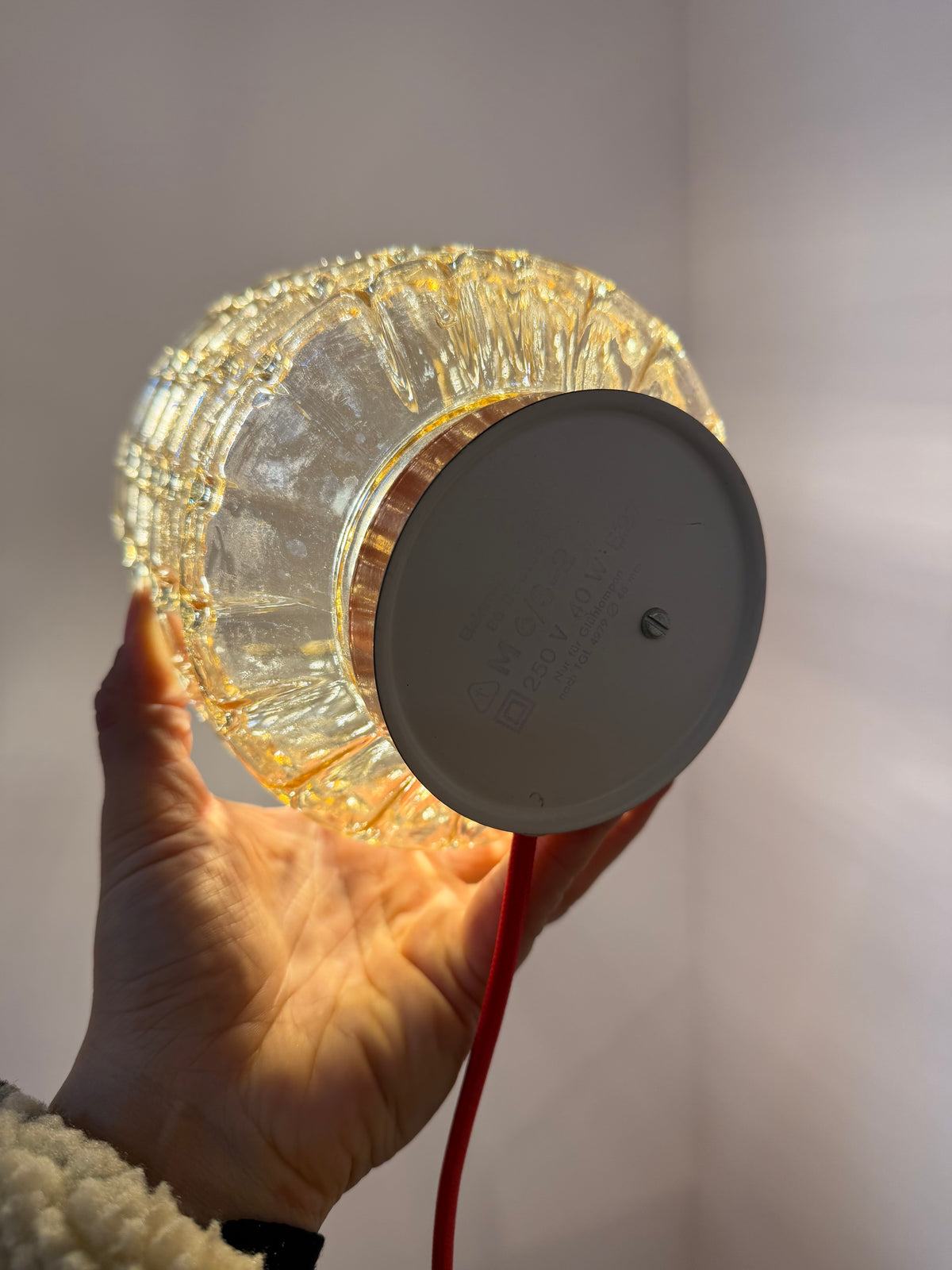 Tischlampe orange mit Bubbleglas Schirm von VEB Bautzen
