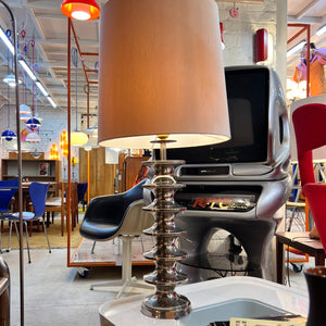 Space Age Tischlampe Metall mit Schirm aus Rohseide