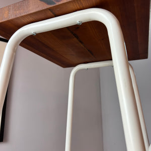 Tritthocker weiß Teak mit Klappleiter