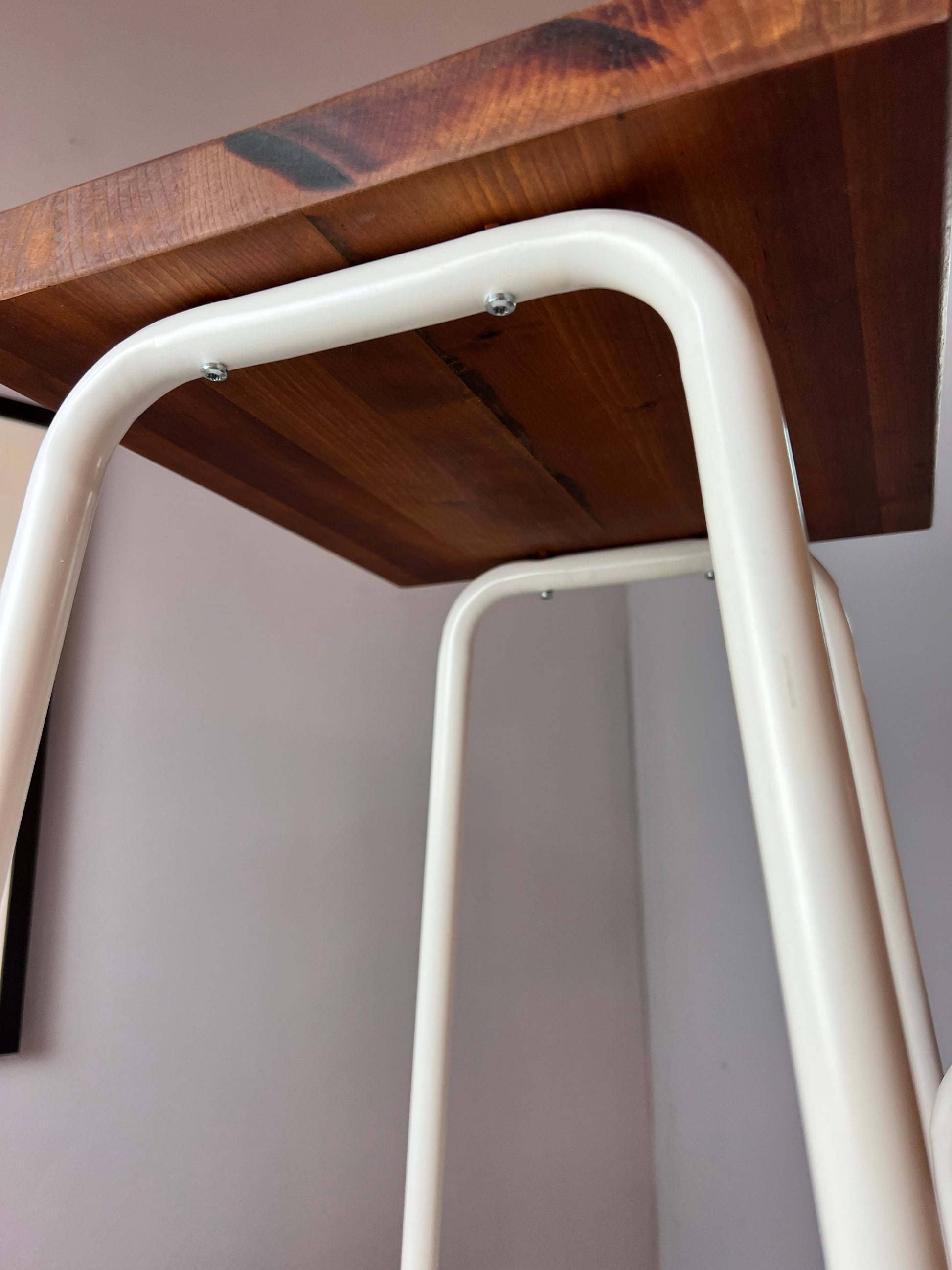Tritthocker weiß Teak mit Klappleiter
