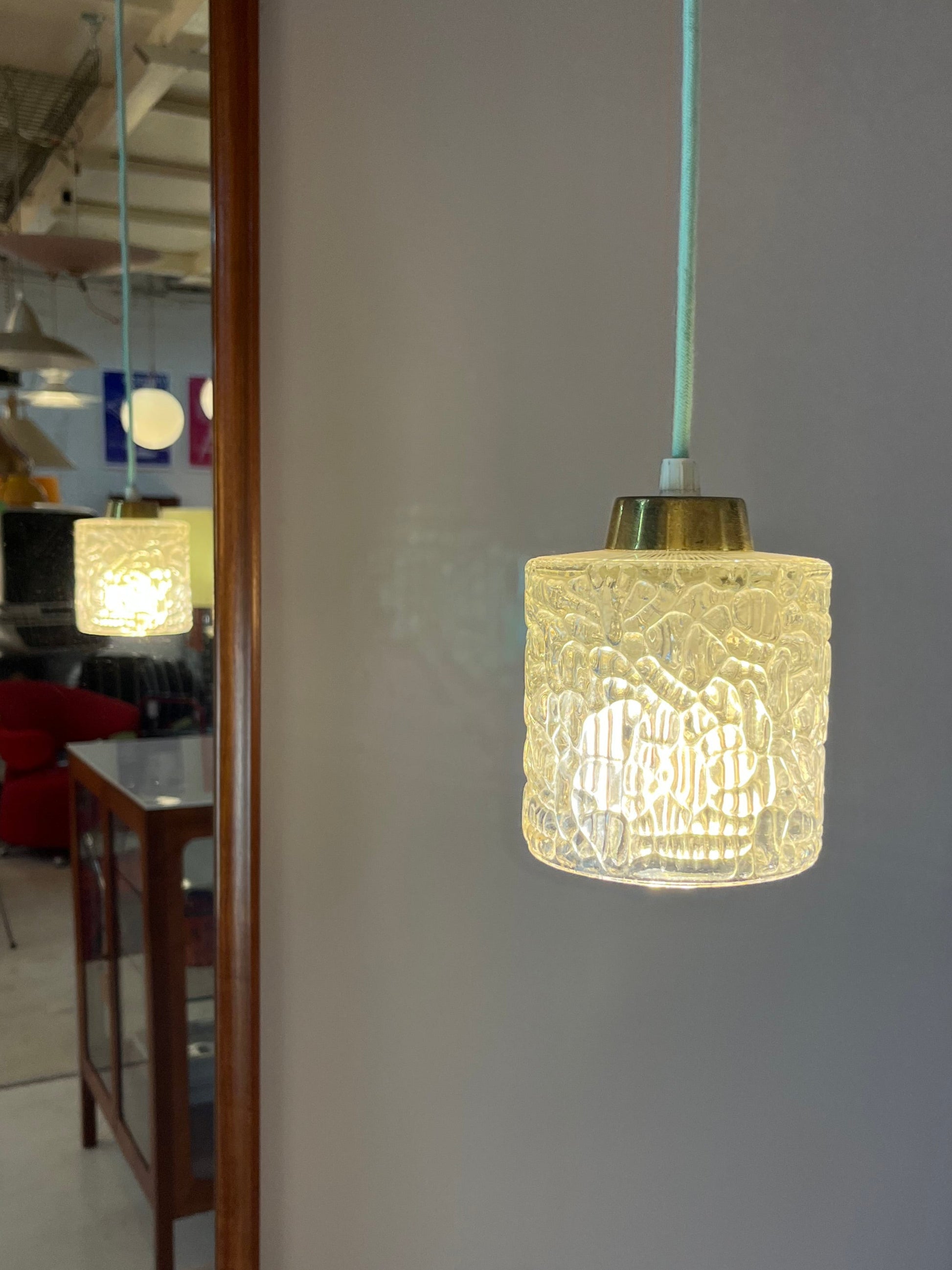 Hängelampe Glas Messing aus Dänemark