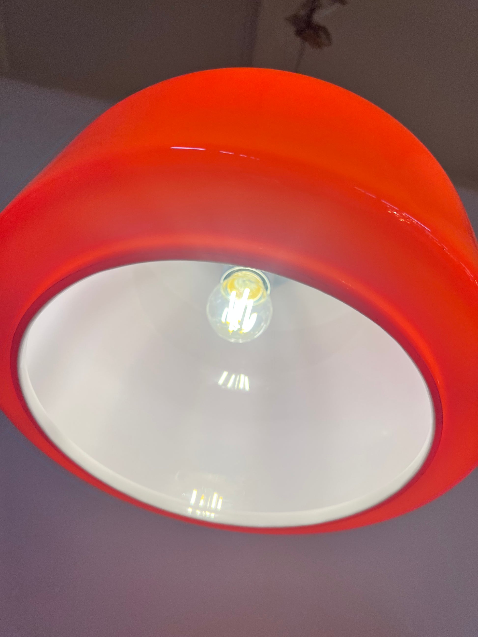 Hängelampe orange Glas Chrom von Glashütte Limburg