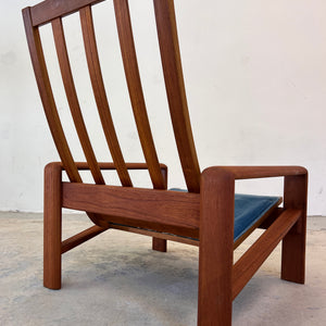 Sessel blau Samt und Teak Hochlehner