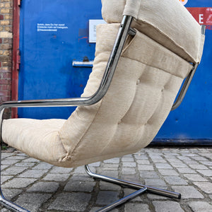 Sessel beige Kord Chromgestell