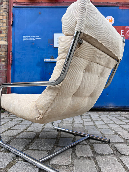 Sessel beige Kord Chromgestell