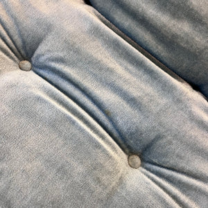 Sessel Loungechair blauer Samt und Teak