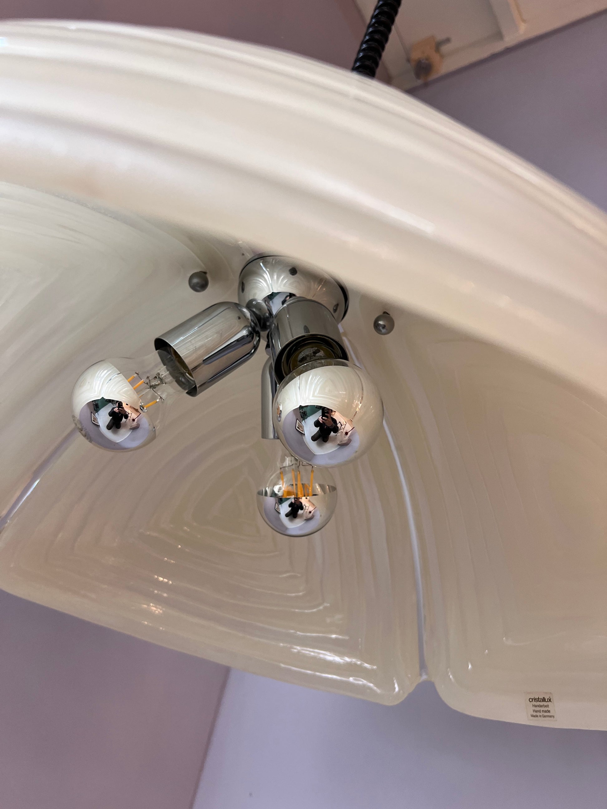 Hängelampe weiß Chrom handgearbeitet von Cristallux