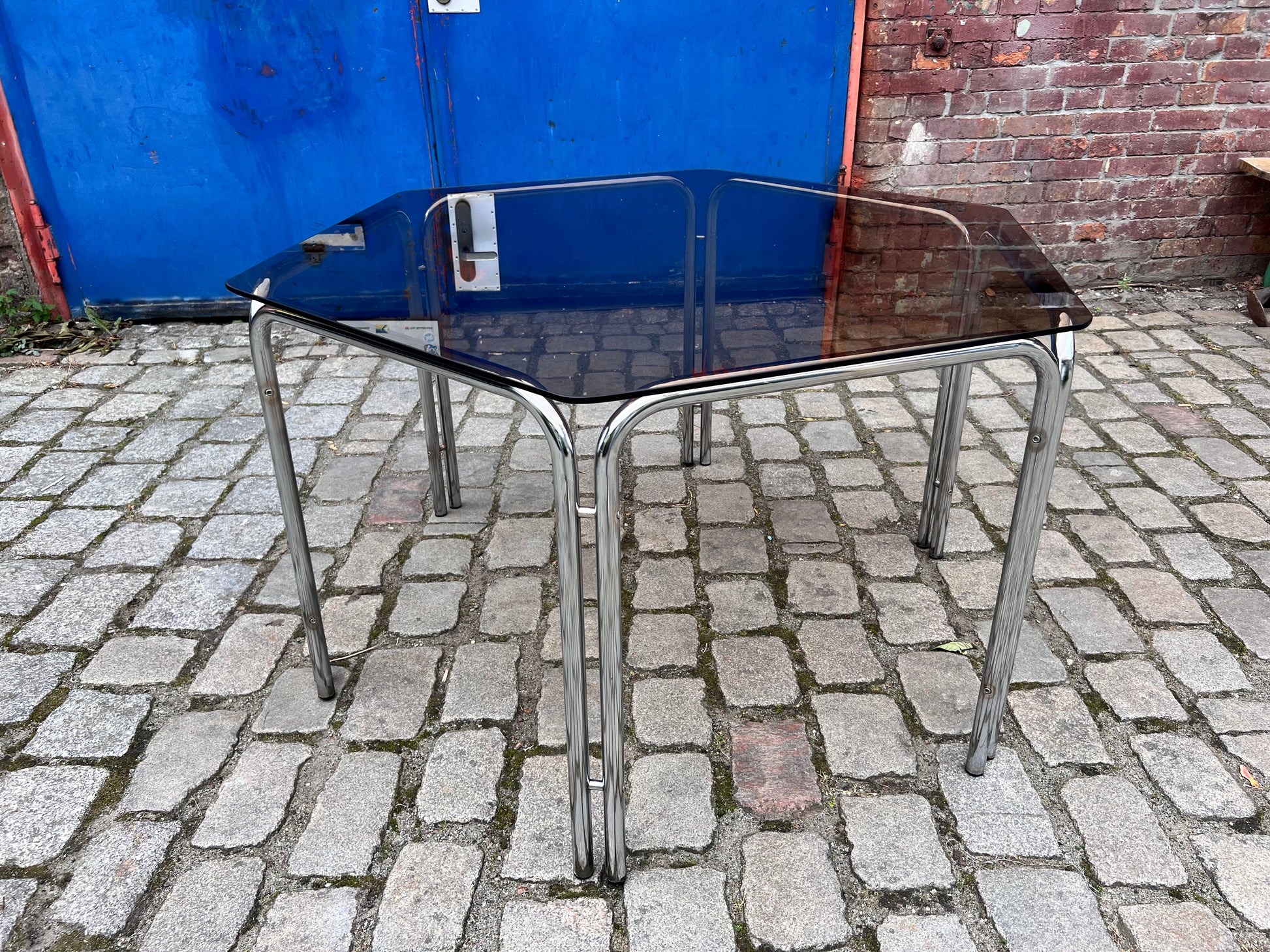 Hexagon Esstisch Rauchglas Chrom