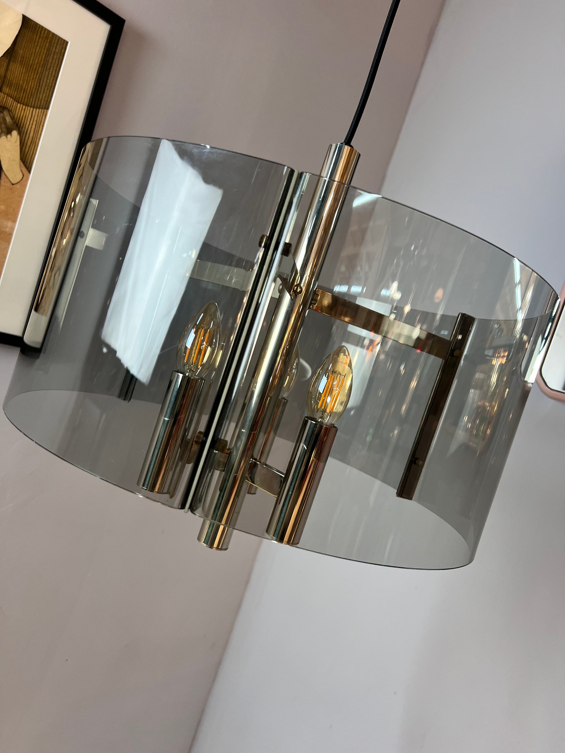 Hängelampe Chrom & Rauchacryl