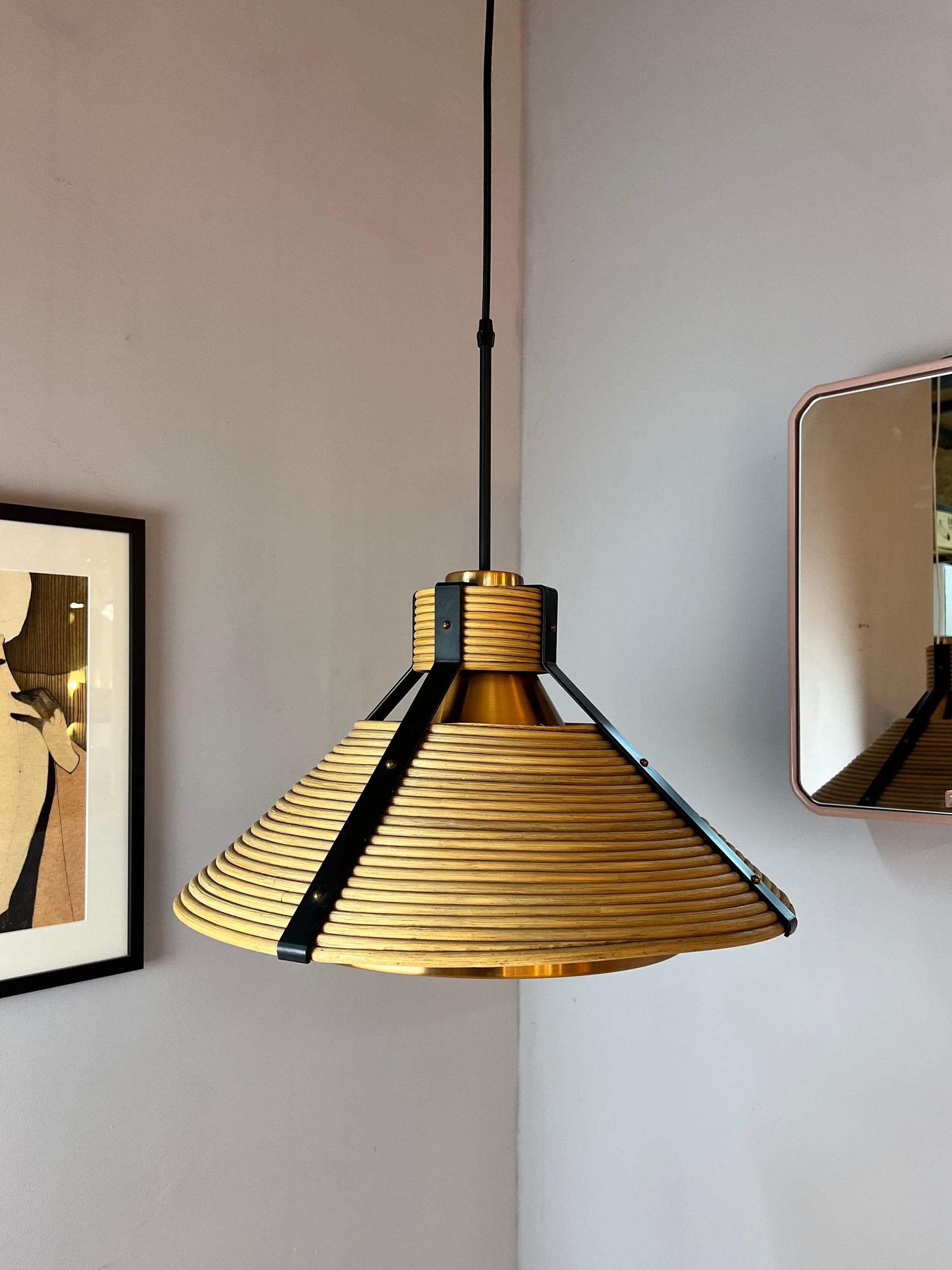 Hängelampe Rattan Kupfer von Doria Leuchten